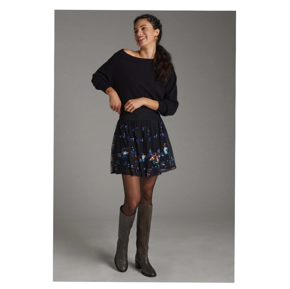 Anthropologie Sequined Tulle Skirt Black Size XL NWT - Picture 1 of 8